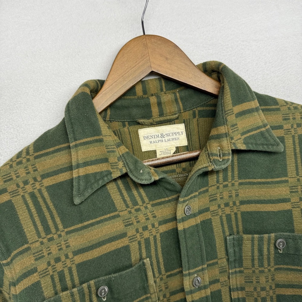 Denim Supply Ralph Lauren Flannel Mens Large Green Plaid Military Check Surplus